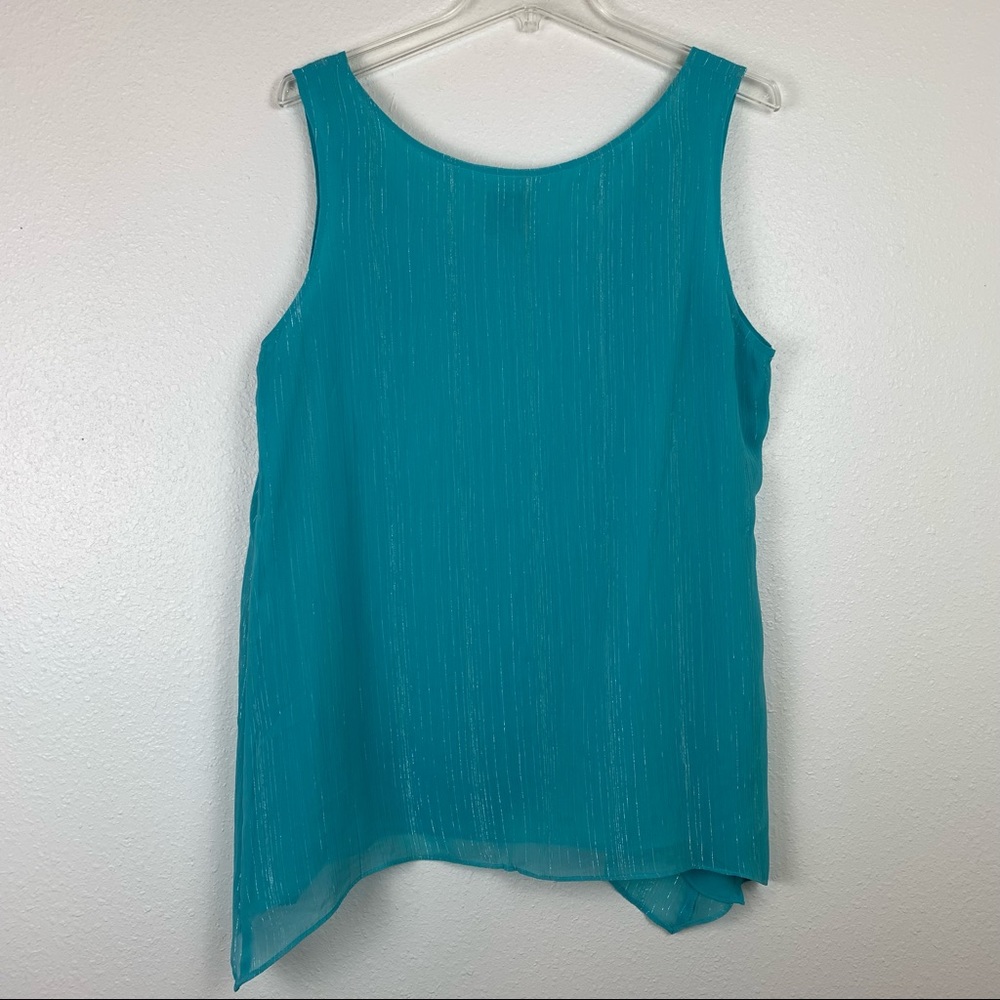 Kasper Large Tank Top Shark Bite Hem Teal Turquoise Metallic Career sheer lined - Picture 2 of 7